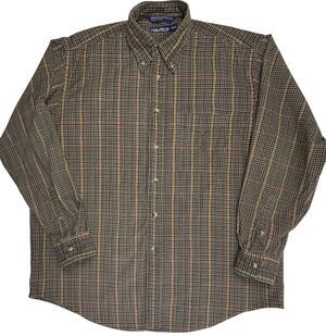 Nautica Corduroy Shirt M Plaid Button Down Brown Gold Rust Relaxed